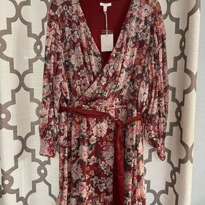 LC Lauren Conrad Burgundy Floral Long Sleeve Dress